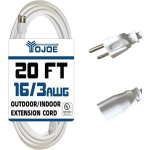 YOJOE Indoor Outdoor Extension Cord, 3 Prong 13A Weatherproof Power Cord, 16 Gauge Heavy Duty 20 ft White Extension Cord for Garage, Garden and Home, 16/3 SJTW UL Listed