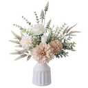 Fake Flowers in Vase, Artificial Flowers with Vase, 15.7'' Floral Arrangements for Dining Table Centerpiece Decor, Silk Roses & Faux Dahlia Bouquet for Farmfouse Kitchen Coffee Table Decor (Brown)
