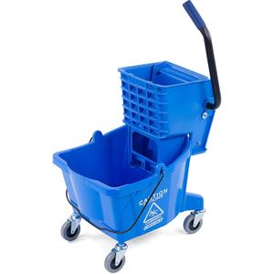 Carlisle FoodService Products 26-Quart Commercial Mop Bucket with Side-Press Wringer, Precision-Molded Polypropylene, Durable Wringer, Bucket with Non-Marking Casters, 18.5 x 16.5 x 23 Inches, Blue