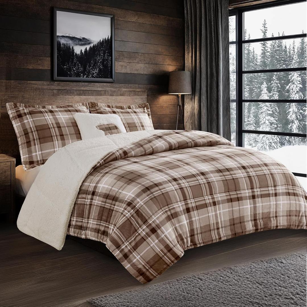 Woolrich Reversible Comforter Set Ultra Soft Plush to Sherpa, Down Alternative, Cold Weather Winter Warm Bedding, with Matching Sham, Decorative Pillow Tan Plaid Full/Queen 4 Piece Woolrich Reversible Comforter Set Ultra Soft Plush to Sherpa, Down Alternative, Cold Weather Winter Warm Bedding, with Matching Sham, Decorative Pillow Tan Plaid Full/Queen 4 Piece