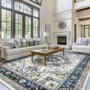 Area Rugs for Living Room 10x12 - Large Machine Washable Vintage Oriental Soft Rug, Low Pile Thin Carpet with Non Slip Backing for Bedroom, Dorm, Under Dining Room Table, Indoor House, Office Decor (Blue/Gray)