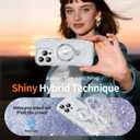 Magnetic for iPhone 16 Pro Max Case Clear, Sparkly Bling Glitter Cute Curly Wave Transparent Cover for Women, Compatible with MagSafe ShockProof Phone Glitter Case with 360 Spin Stand 6.9", Clear