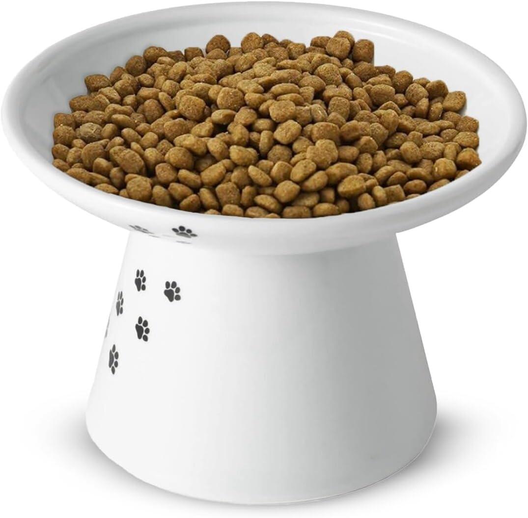 Elevated Ceramic Cat Bowl  6.2 Inch Extra Wide Raised Whisker Friendly Bowls  Feeding Dish for Whisker Fatigue  Shallow Bowl for Indoor Cat Food and Water