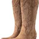 IUV Cowboy Boots For Women Western Cowgirl Boots with Chunky Heel Mid Calf Snip Toe Ideal for low insteps 8