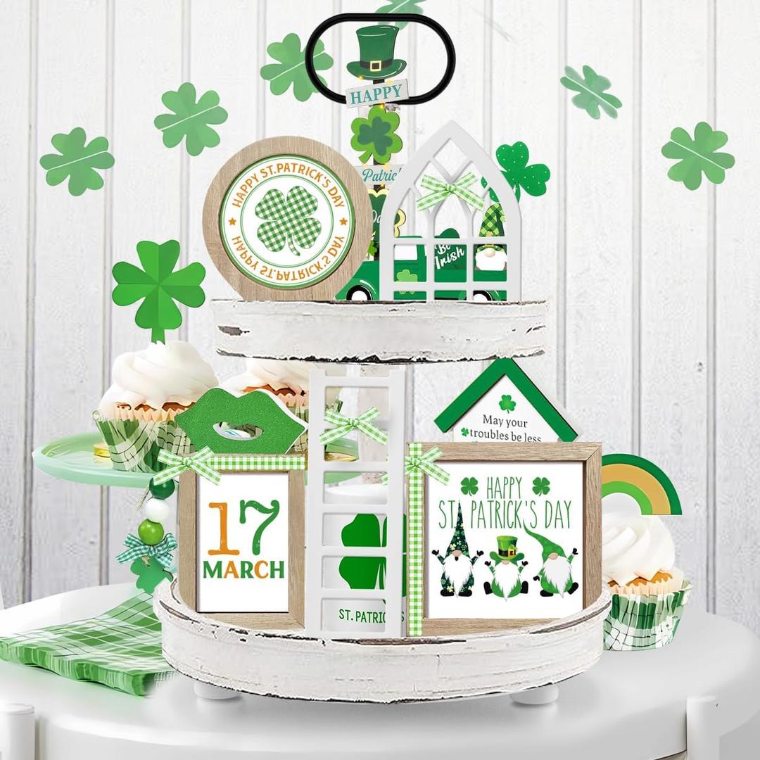 CRCZK 10 Themes Interchangeable Seasonal Decor Set - Farmhouse St Patricks Day Tiered Tray Decorations, Perfect for Holiday Decor, Lavender Decor St Patricks Day Decorations for Home