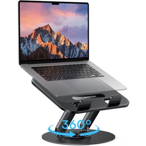 OMOTON Laptop Stand for Desk with 360 Rotating Base, Ergonomic Laptop Riser for Collaborative Work, Easy Storage, Fit MacBook/Laptops up to 14 inches, Black