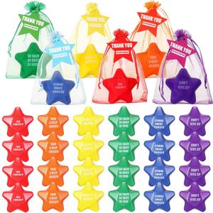 Lenwen 72 Pcs Star Stress Balls Gifts Including 2.5'' Motivational Stress Balls for Adults Relief Employees Appreciation Gift Teacher Thank You for Being Awesome Tags and Organza Bags