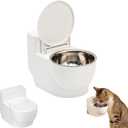 Toilet Pet Water Dispenser for Cat and Dog, Small White Funny Water and Food Bowl