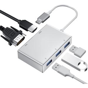 USB C to HDMI VGA Adapter, Weton 5 in 1 USB 3.1 Type C Hub to HDMI 4K, 1080P VGA, 3xUSB 3.0 Multiport Video Adapter Converter Compatible with MacBook/ Chromebook Pixel/ Dell XPS/ Samsung