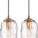 CASAMOTION Pendant Lighting Kitchen Island Modern Clear Glass Organic Globe Gold Kit Adjustable Cord Hanging Light Fixtures Dining Room Table Bar Counter Bedroom 8 Inch Height 2 Pack