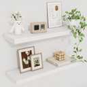 Fun Memories Floating Shelves for Wall, 22.5" Rustic Wood Deep Wall Mounted Shelves with Invisible Brackets for Decor & Storage, Floating Shelf for Living Room, Bathroom (White, Set of 2)
