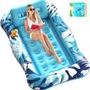 Pool Floats Adult,76" x 48" XL Inflatable Tanning Pool Lounger Float with Pillow,4 in 1 Suntan Tub Sunbathing Raft Floatie Water-Filled Mattress Kids Pool Ball Pit,Perfect for Lake River Party & Relax (Blue)