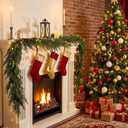 Dingion 1pcs 9ft Thicker Norfolk Pine Cypress Cedar Garlands with Green Berry, Artificial Soft Christmas Pine Garland, Green Greenery Garland for Table, Mantle, Stairs Railing Christmas Decorations