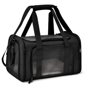 Henkelion Large Soft Sided Cat and Pet Carrier for Cats and Puppies up to 25Lbs - Collapsible, Waterproof Travel Carrier - Black