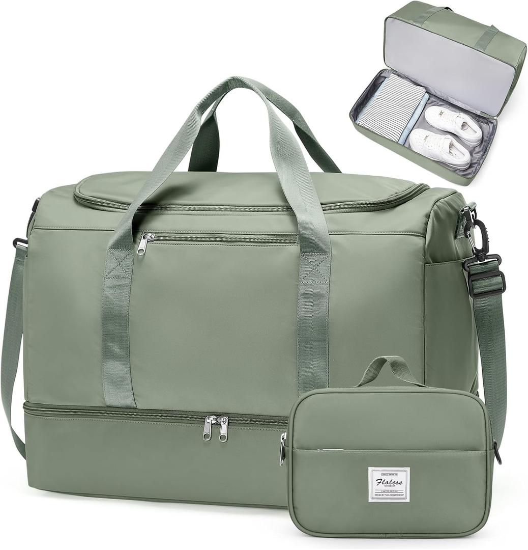 Extra Large Travel Duffle Bag,Carry on Overnight Weekend with with Shoes Compartment & Toiletry Bag,Weekender Bags for Women for Travel Business Trips Sport Hospital, Extra Large, Olive Green with Toiletry Bag