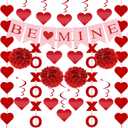 21Pcs Valentines Day Decorations Set Pre-Assembled Hanging Heart Swirls BE Mine Love Heart XO Garlands Banner for Home Classroom Office Wedding Party