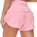 Origiwish Women's High Waisted Running Shorts with Liner Quick Dry Athletic Workout Shorts Zipper Pockets (Small, Pink)