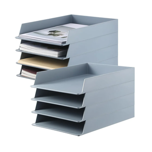 Wenqik 8 Pcs Stackable Paper Trays Rectangular Plastic Desk Holder Desktop Document File Organizer Storage Letter for Office Classroom (Gray)