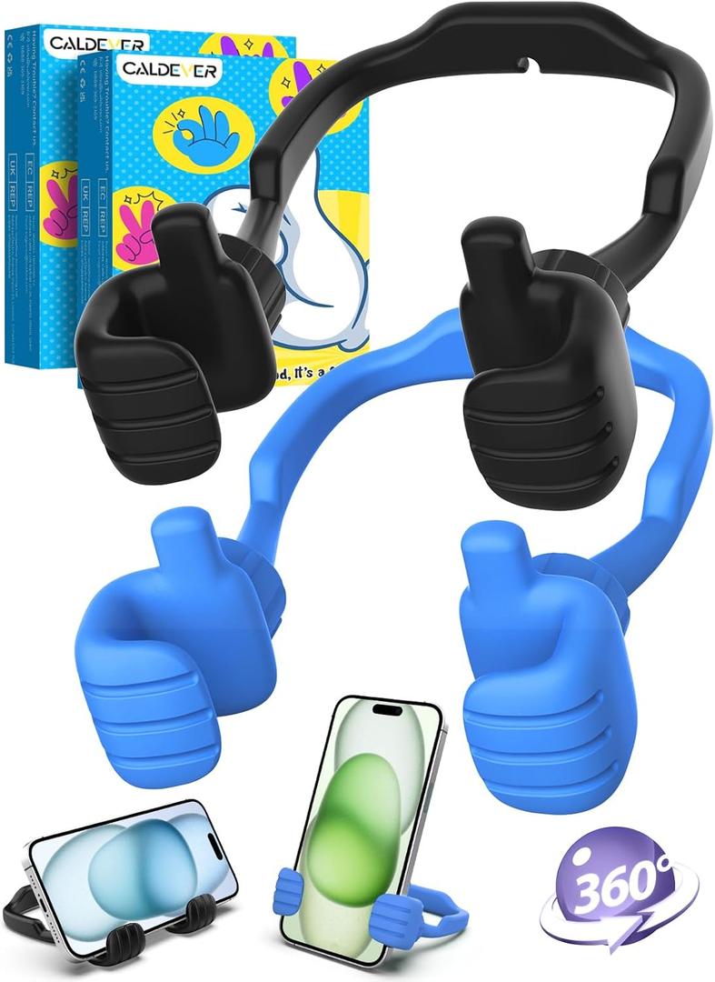 CALDEVER Easter Basket Stuffers for Teens Boys Girls Him Men Ideas: 2 Pack Thumbs Up Lazy Phone Stand Cell Phone Holder Easter Gifts for Kids Teenage Son Her Women Wife Adults Funny Cool Gadgets (Black & Blue)