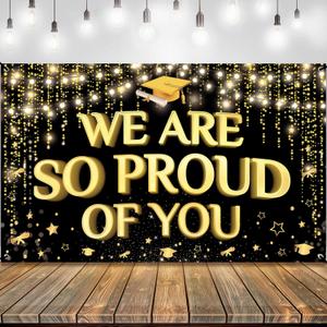 KatchOn XtraLarge "We Are So Proud of You" Banner – 72x44 in | Black & Gold Graduation Backdrop 2025 | Congrats Banner for Graduation Decorations