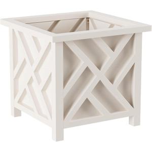 Lattice Design Outdoor Planter Box - 14.75 Square 13 Tall White Plant Pot - Decorative Plant Pots for Front Porch Decor - Flower Pots Outdoor Planters for Porch Patio or Garden Decor by Pure Garden
