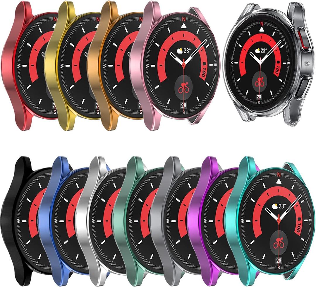 Yrzper 11Pack Compatible with Samsung Galaxy Watch 5 Pro Case 2022, Soft TPU Plated All Around Scratch-Proof Screen Protector Case Cover For Galaxy Watch 5 Pro 45mm /46mm (11Pack)