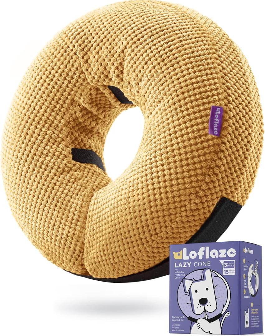 Inflatable Dog Cone Collar - Dog Neck Donut Cone Collar Alternative After Surgery - Soft Cone- Alternative Recovery E Collar (Yellow, XXL)