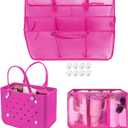 XYFuuee Beach Bag Organizer Inserts for Original Large Bogg Bag Accessories with 8 Removable Metal Fasteners, Lightweight Mesh Insert Divider Pouch, Organizing Rubber Tote, Save Space, Hot Pink XL