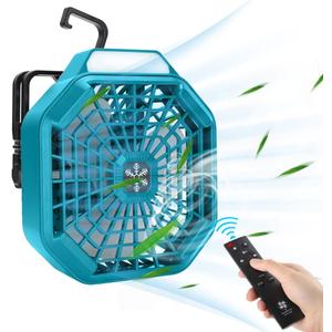 Choerinton Portable Camping Fan Compatible with Makita 18V Battery Personal Battery Powered Fans Tent Fans with Hanging Hook, Remote, 180LM LED Light,3 Speed for Tent RV Bed Trip Job Site(Tool Only)