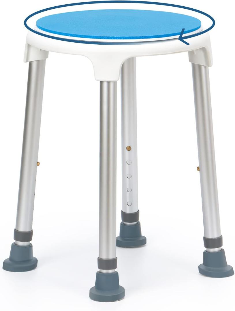 Shower Stool for Inside Shower Swivel Shower Chairs for Seniors Adjustable Round Shower Seat Bath Chair Tool-Free Assembly 5 Adjustable Heights from 19''-21'' Load 350LB (Medium2)