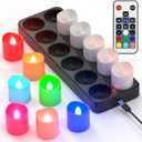 PChero Flameless Candles with Remote Timer & Charging Station, 12 Pack USB Rechargeable RGB LED Tea Lights Colored Color Changing Battery Votive Candles for Halloween Christmas Home Party Decor