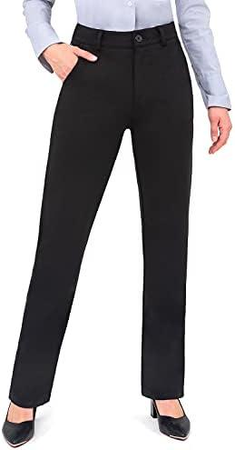 Bamans Dress Pants Women Work Business Pants Tummy Control Office Straight Leg Trousers High Waisted Ladies Slacks, 2XL