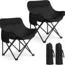2 Pack Compact Camping Chairs Portable Folding for Outside with Carry Bag Lightweight Moon Chairs for Travel Picnic Hiking Beach Fishing, 600D Oxford, Supports 330lbs(Black)