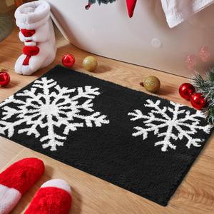 VivaNest Luxury Black White Snowflake Winter Christmas Bathroom Mat, 20"x32" Extra Soft and Absorbent Microfiber Bath Rug, Non-Slip TPR Back, Plush Shaggy Bath Carpet for Floor (1'8" x 2'8" (Rectangular))