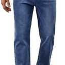 Mens Elastic Waist Jeans Relaxed Fit Stretch Denim Pants Straight Leg Jean with Zipper (Blue, L)