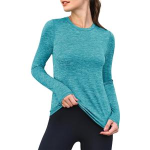 ANRABESS Womens Long Sleeve Workout Quick Dry Fitted Yoga Gym Athletic Shirts (Small, Turquoise)