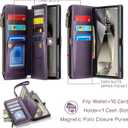 Defencase Compatible with Samsung Galaxy S23 Ultra Case Wallet with RFID Blocking Card Holder for Women Men, PU Leather Magnetic Snap Flip Zipper Strap Phone Case Fit for Galaxy S23 Ultra 5G, Purple