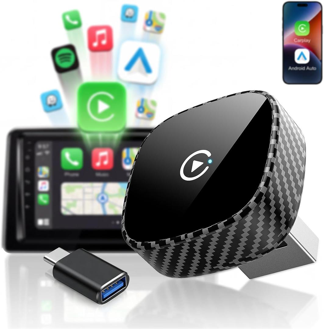 Wireless CarPlay Adapter for Apple iPhone & Android Auto 2026 Upgrade  Bluetooth & WiFi, Plug & Play, 3X Fast AutoReconnect, No Latency, Convert Wired to Wireless Car Play Adapter (Black)