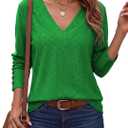 Dokotoo Womens Fall V Neck Long Sleeve Eyelet Embroidered Blouse (Green, S)
