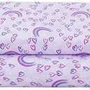 Softan Kids Bed Sheet Set, 4-Piece Full Size Sheets, Microfiber Fitted Sheet with 15 Inches Deep Pocket and Corner Straps, Breathable & Silky Soft Purple Love Rainbow Pattern Sheet and Pillowcase Sets