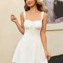 KUTUMAI Lace Square Neck Mini Dress Flowy A Line Short Graduation Dresses for Women Summer 2026 (White, M)