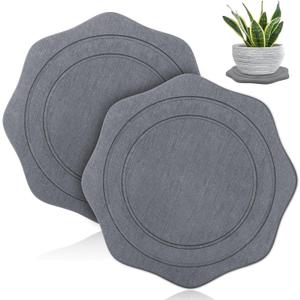 Plant Saucer for Indoors, 2 Packs 12 inch, Large Diatomaceous Earth Pot Saucers No Holes, Instant Dry Plant Drainage Trays for Pots, Dark Gray