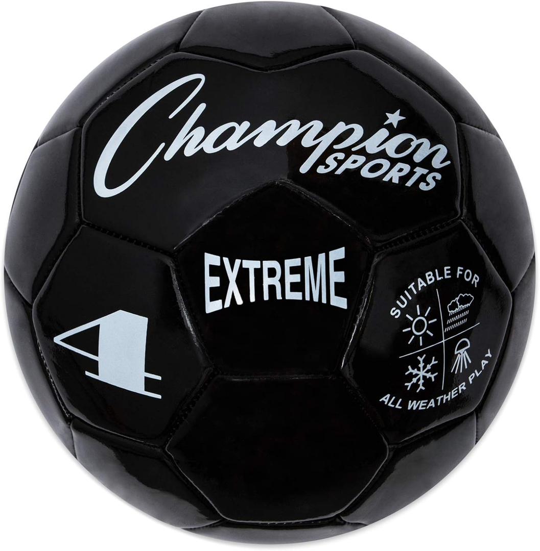 Champion Sports Extreme Series Soccer Ball  Sizes 3, 4, 5, Soft Touch, All Weather, High Air Retention, Youth & Adult League Balls for Training, Games, Outdoor & Indoor Play, Multiple Colors (Black)