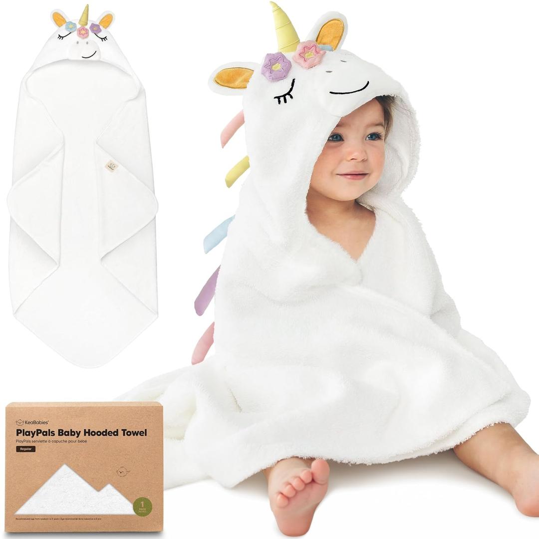 KeaBabies Organic Baby Towel with Hood for Girls, Boys - Soft, Absorbent, 100% Cotton Hooded Baby Towels for Newborns, Infants, Large Hooded Bath Towels for Babies, Kids, Toddler 1-3 (Uria, 43"L x 40"W)