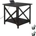 Large Printer Stand with Power Outlet, with Storage Shelf, 2 Tier Rolling Printer Cart with Industrial Wheels, 23.6 x 23.6 Inches Printer Table for Home Office, Black