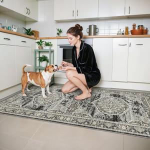 Washable 3x8 Hallway Runner Rug: Oriental Indoor Soft Non-Slip Carpet for Kitchen Bathroom Entryway Thin Stain Resistant Floor Mat for Living Room Bedroom Laundry (Black,3x8)