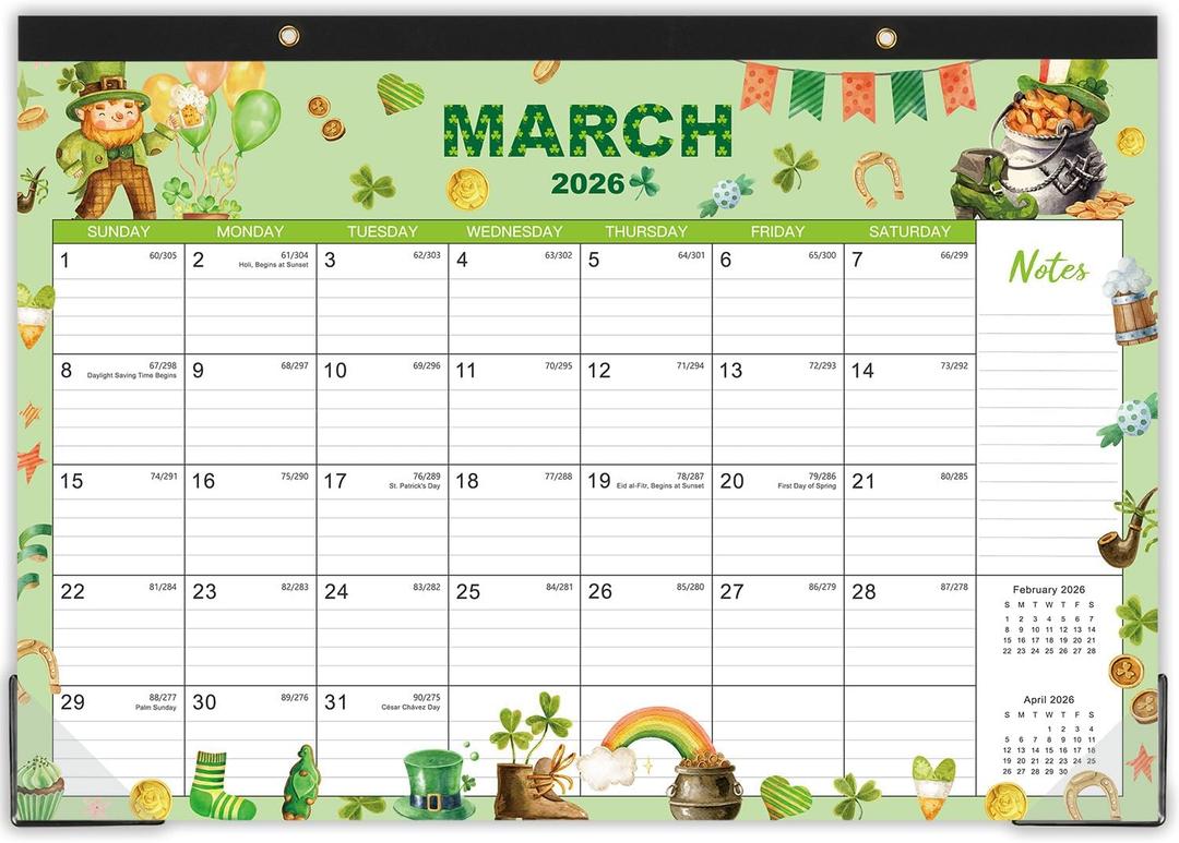 2026 Desk Calendar - Jan. 2026 - Dec. 2026, 12" x 17", 12 Months Calendar Pad with Corner Protectors, Cutting Line, Hanging Hole, Large Office Desktop Calendar - 12 Different Themes