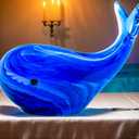 Blue Glass Whale Figurine Collectibles Hand Blown Art Glass Whale Sea Animal Paperweight Home Table Decor Gifts for Daughter Women Mom Gifts