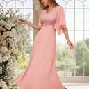 DRESSTELLS Formal Wedding Guest Dresses, 2026 Spring Bridesmaid Party Cocktail Evening Long Prom Lace Dress (Pink, 2XL)