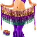 3 x Baisdan 2pack Sequin Skirts for Women (Waist/Bust Under 31.5"), Sparkly Skirts for Girls, Tassel Skirt (Purple)